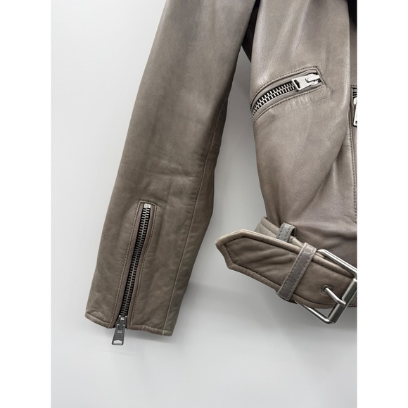 AllSaints Balfern Leather Biker Jacket Women's Size 0 Taupe Moto Fall Edgy‎ - Picture 8 of 16